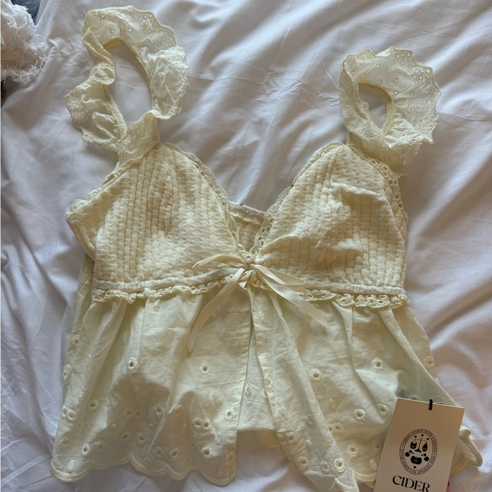 Cider Ivory Lace Top with Ruffle Straps